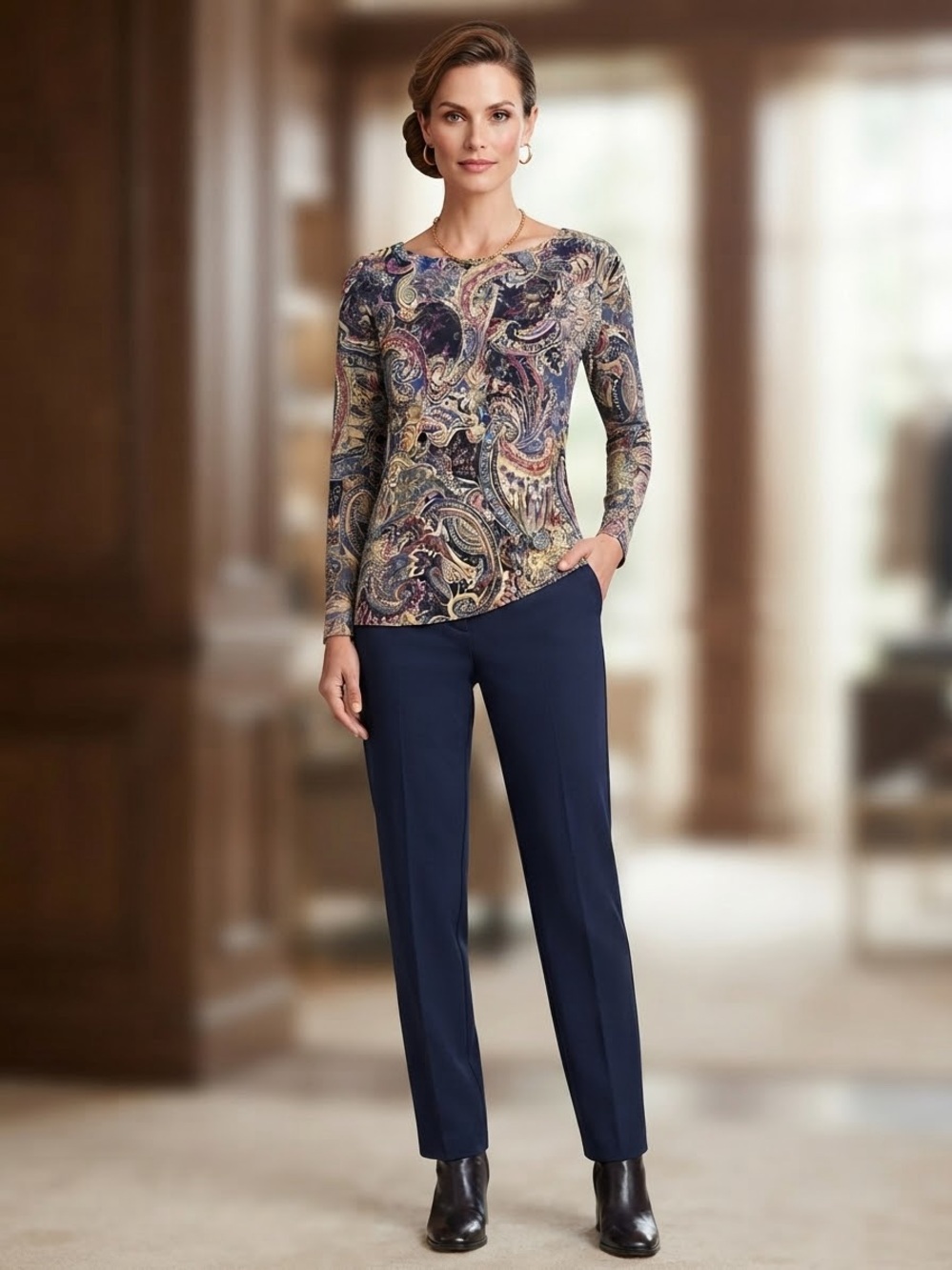 Lauren Ralph Lauren 100% Silk Paisley Knit Top